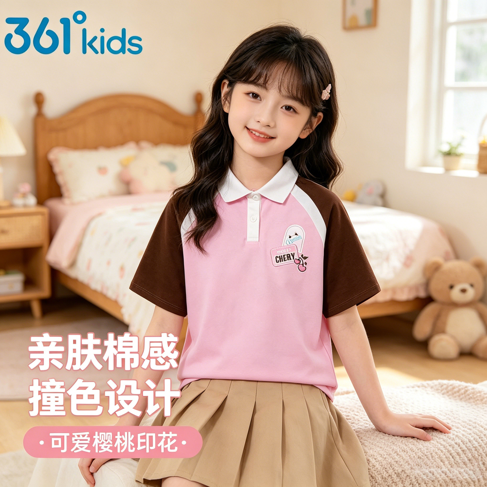 361度女童樱桃刺绣POLO衫夏季