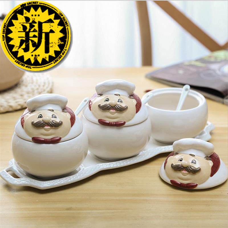 北欧创意厨房用品陶瓷萌厨师调味罐盐罐卡通巴狗调味料储物罐带u|ruв категории кухня/посуда, кухонный Гаджет/кухня хранения, тарного хранения/кухня хранения посуды, приправы бутылки - от Buy2taobao.com для оказания профессиональной услуги покупки агента Taobao