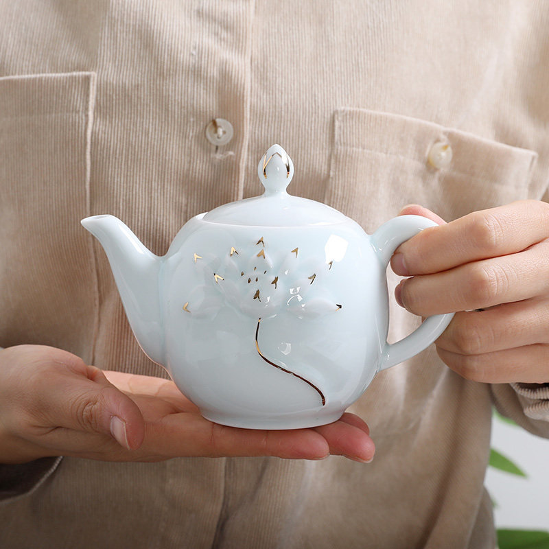 中式手绘描金西施壶青瓷小茶壶
