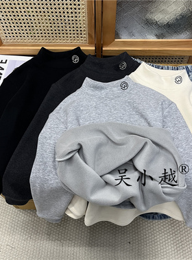 吴小越w1907男童圆领加绒打底衫冬款年服韩版刺绣绒感t恤中大童