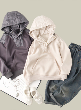 吴小越w684男童加绒卫衣秋冬装连帽套头衫运动冬季加厚打底衫