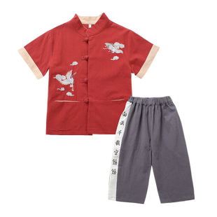 男童汉服夏天古装唐装儿童中国风套装夏季棉麻男孩棉麻薄款国学服