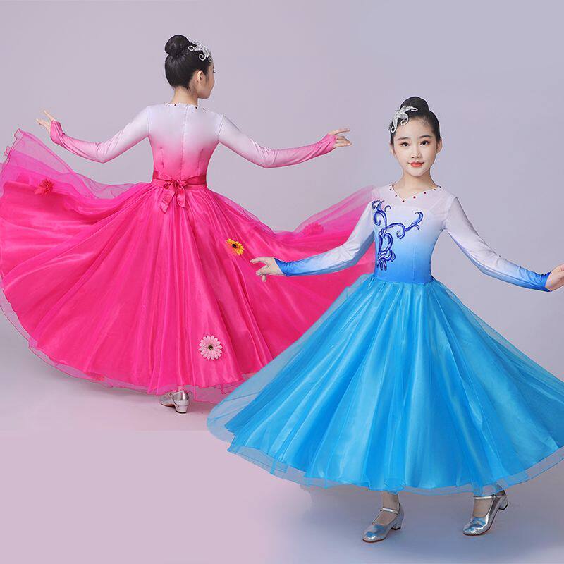 新款学生舞蹈大摆裙儿童开场舞演出服歌伴舞表演灯火里的中国服装