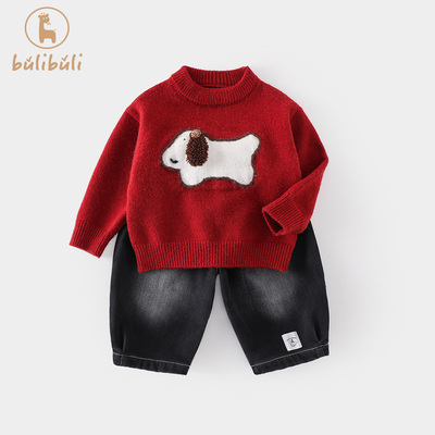 男童套装冬装2025新款男宝宝加厚保暖毛衣加绒裤子冬季衣服两件套