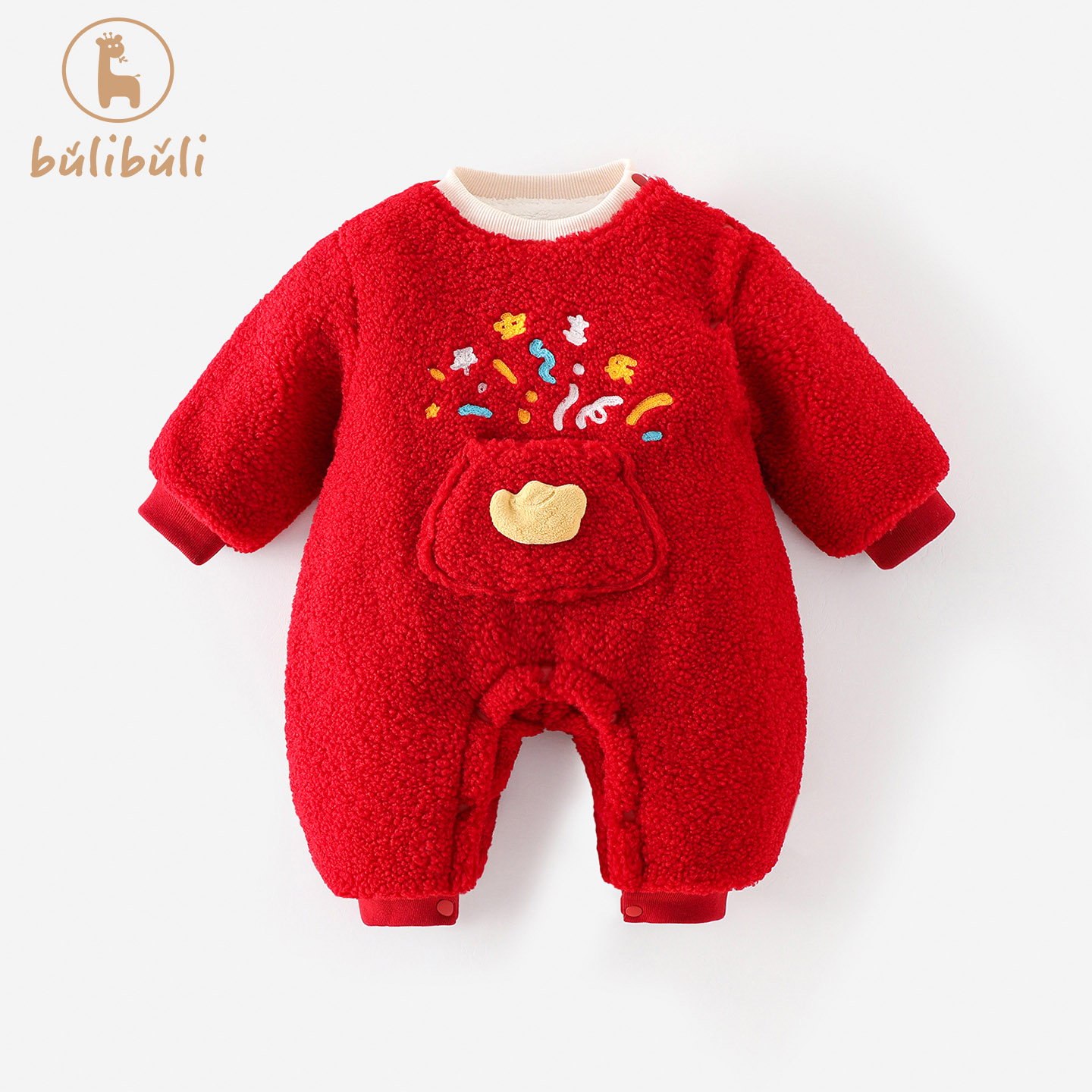 婴儿衣服冬装男女宝宝连体衣加绒加厚红色哈衣冬季外出拜年服爬服