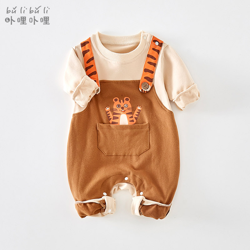 早秋婴儿衣服秋装新生宝宝小老虎长袖连体衣春秋外穿单层纯棉哈衣