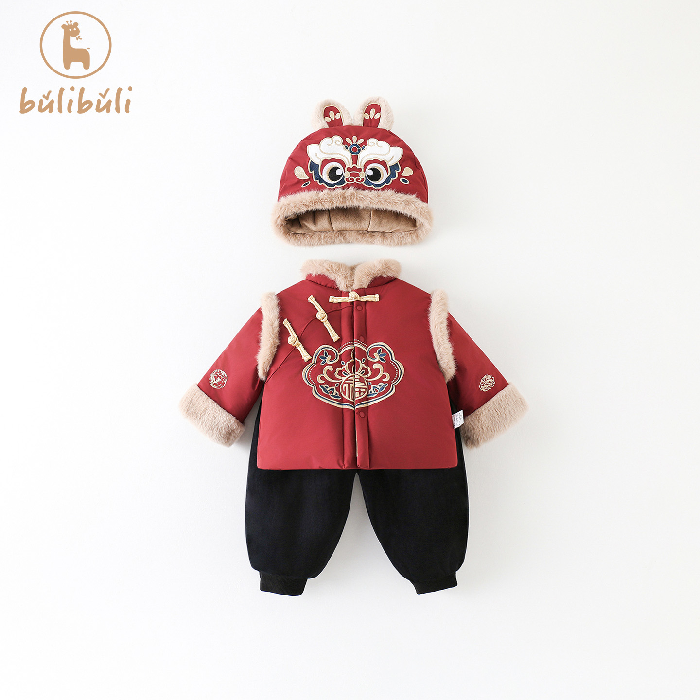 男童汉服套装冬装宝宝加绒周岁礼服冬季中式婴幼儿童唐装拜年衣服