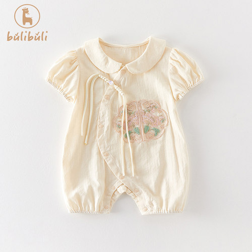 国风婴儿衣服夏装女宝宝新中式连体衣夏季薄款满月百天周岁哈衣潮