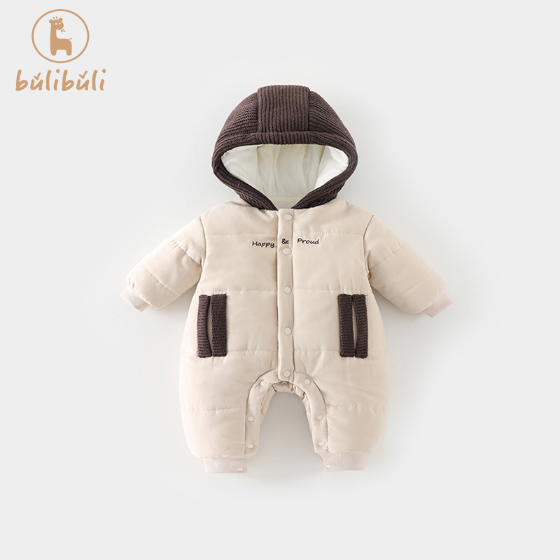 男宝宝冬装0一1岁新生婴儿衣服冬季外出连体衣加绒加厚棉服哈衣潮