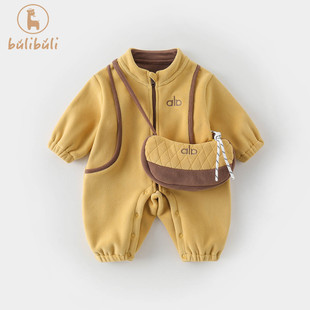 深秋婴儿衣服秋冬装外套男宝宝连体衣加绒保暖哈衣秋冬季外出爬服