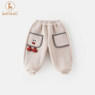 男童加绒裤子冬款2025新款男宝宝卡通加厚卫裤冬季外穿婴幼童长裤