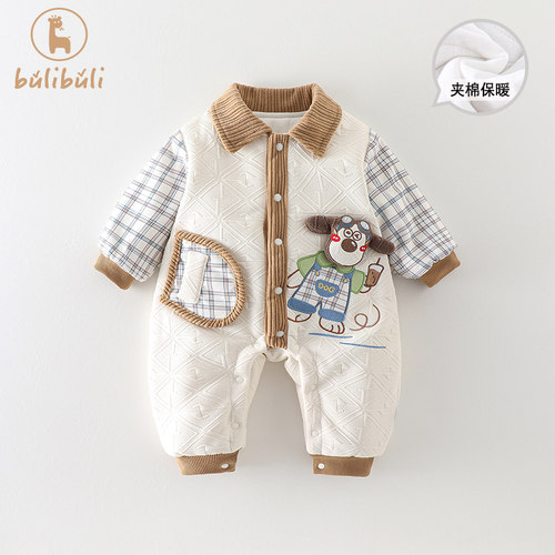 深秋婴儿衣服秋冬装男宝宝夹棉连体衣秋冬超萌可爱满月百天哈衣潮