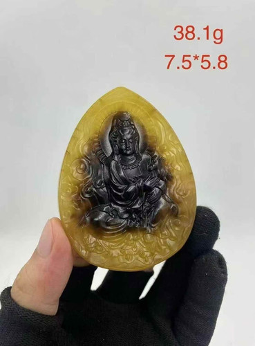 天然披毛犀角观音菩萨佛牌正品天然黑金非洲亚洲鱼籽纹竹丝纹