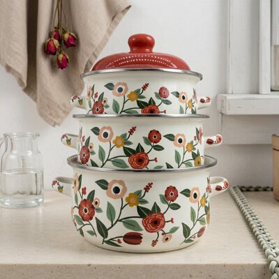 新品加厚珐琅16-20搪瓷锅三件套汤锅泡面碗奶锅小火锅双耳欧式韩