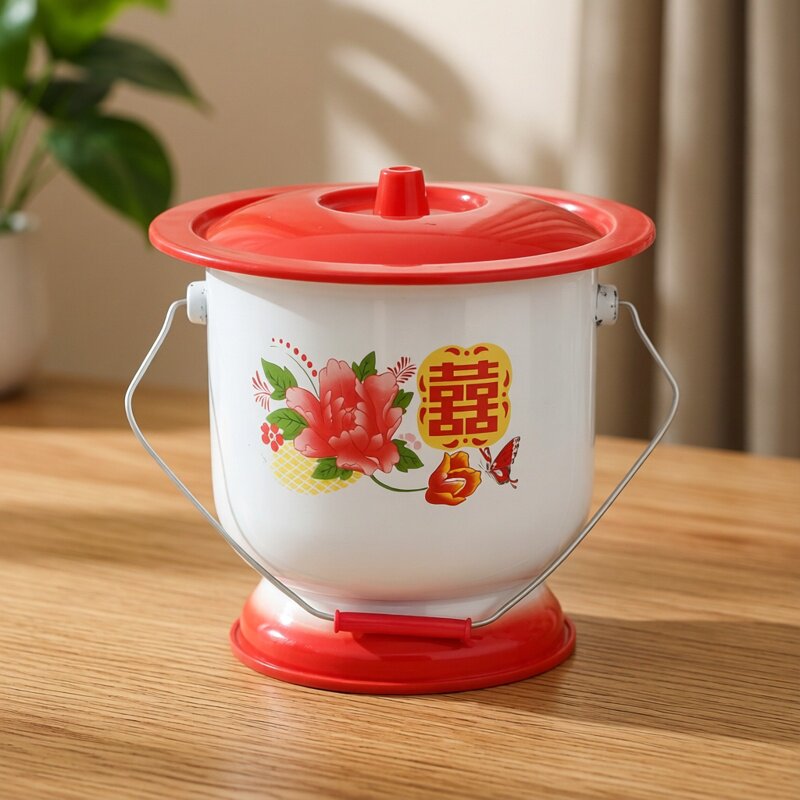 痰盂搪瓷怀旧老式儿童老人坐便器带盖马桶起夜桶尿桶垃圾桶提手盖