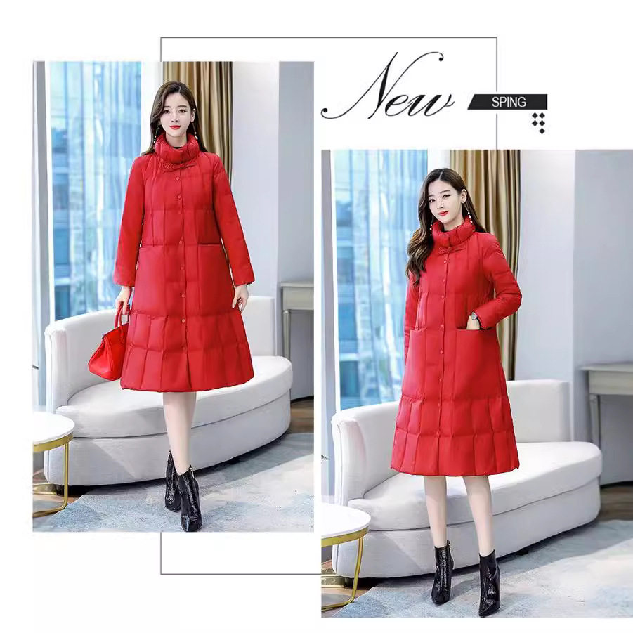 斗篷a字版羽绒服女中长款新款时尚韩版宽松红色立领白鸭绒保暖潮