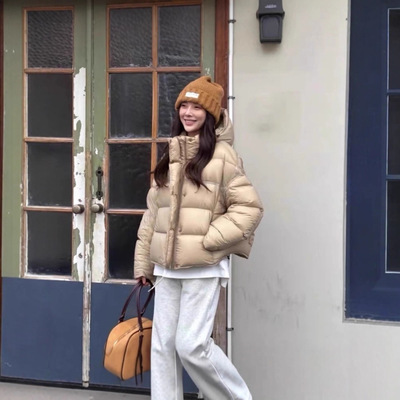 龟背绿色短款羽绒棉服女士冬季棉袄连帽面包服外套小个子保暖新款