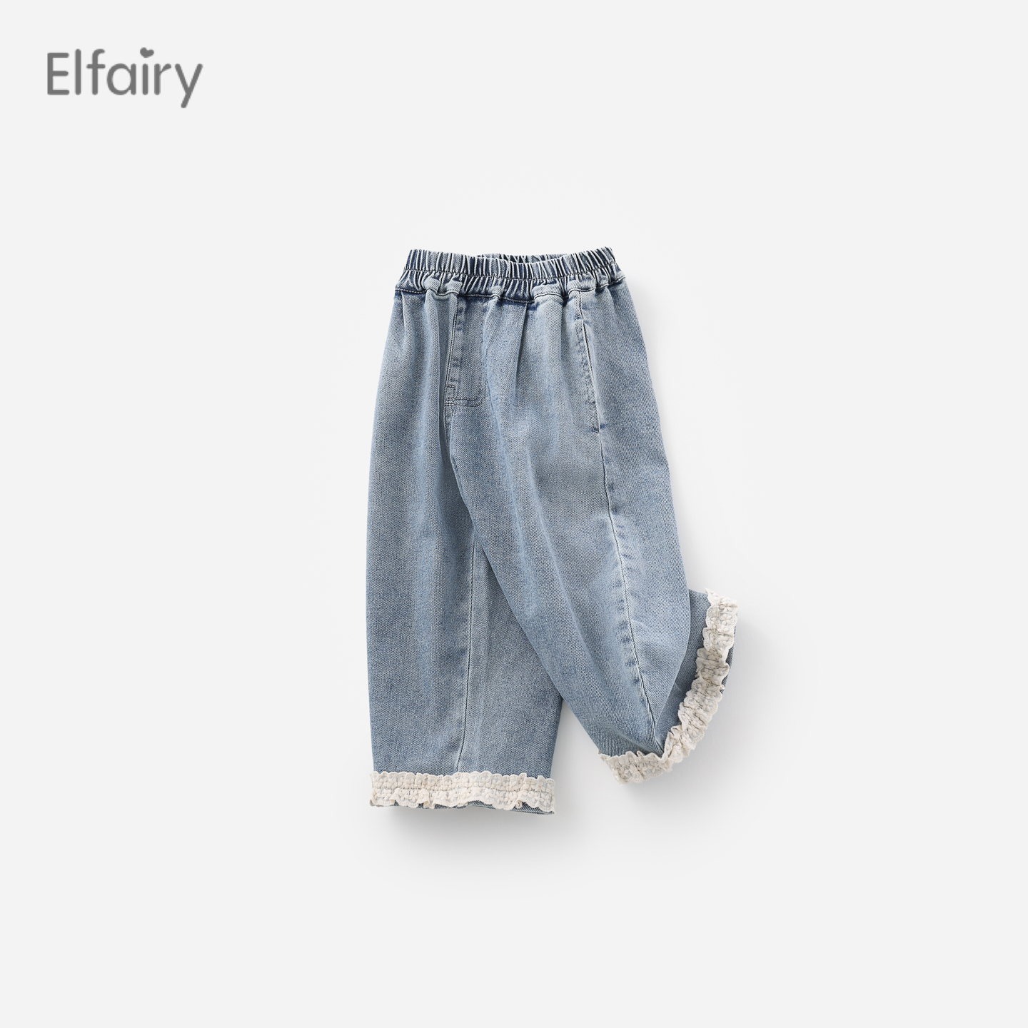 Elfairy女童牛仔裤可爱弯刀裤