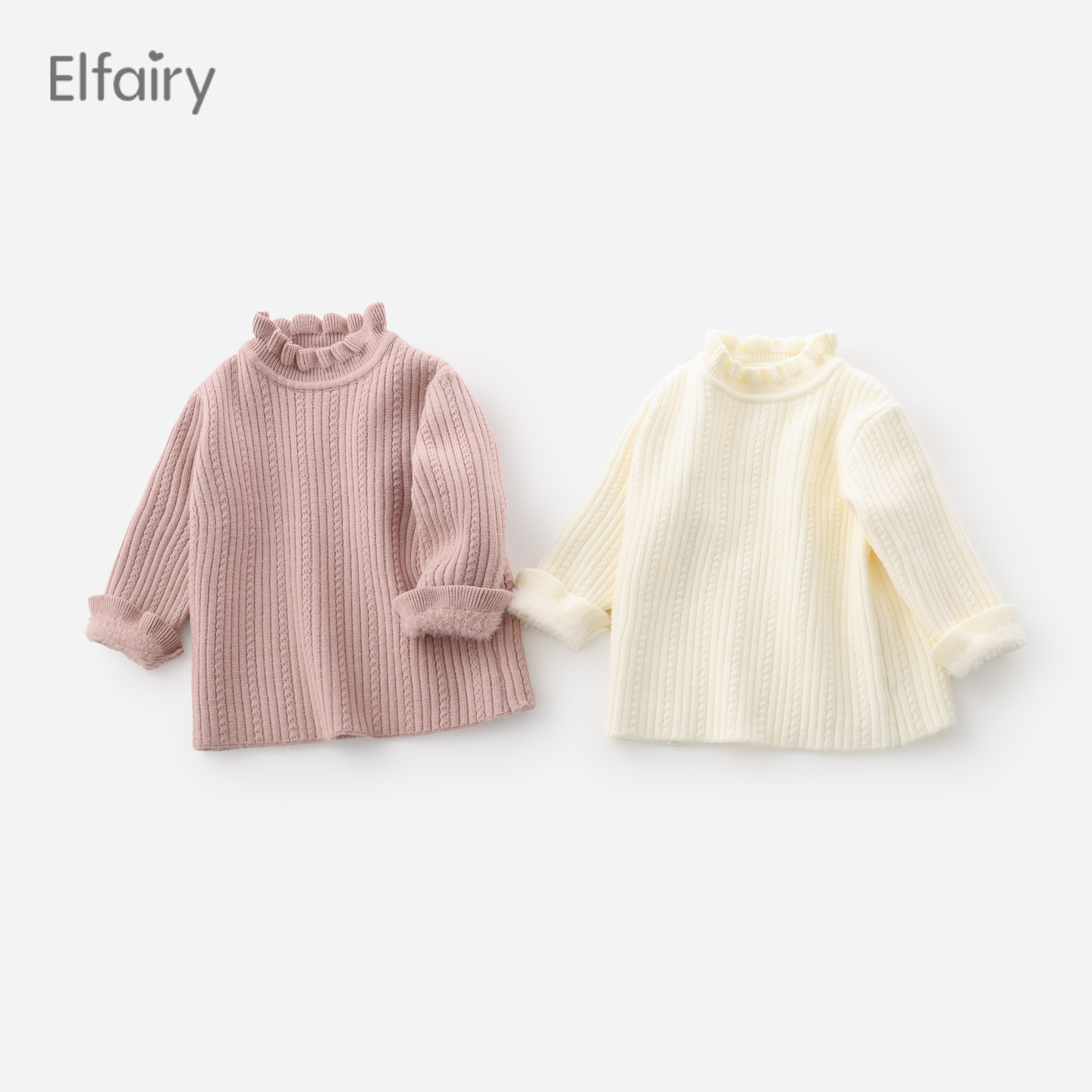 Elfairy女童毛衣儿童针织衫秋冬装半高领打底衫宝宝加绒线衣加厚