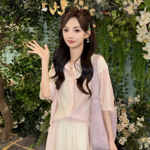 T`CREER｜绚夏花庭 设计感粉白撞色气质温柔套装裙女