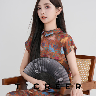 T`CREER｜ 花紋刺繡收腰旗袍裙女 新中式 折桂令