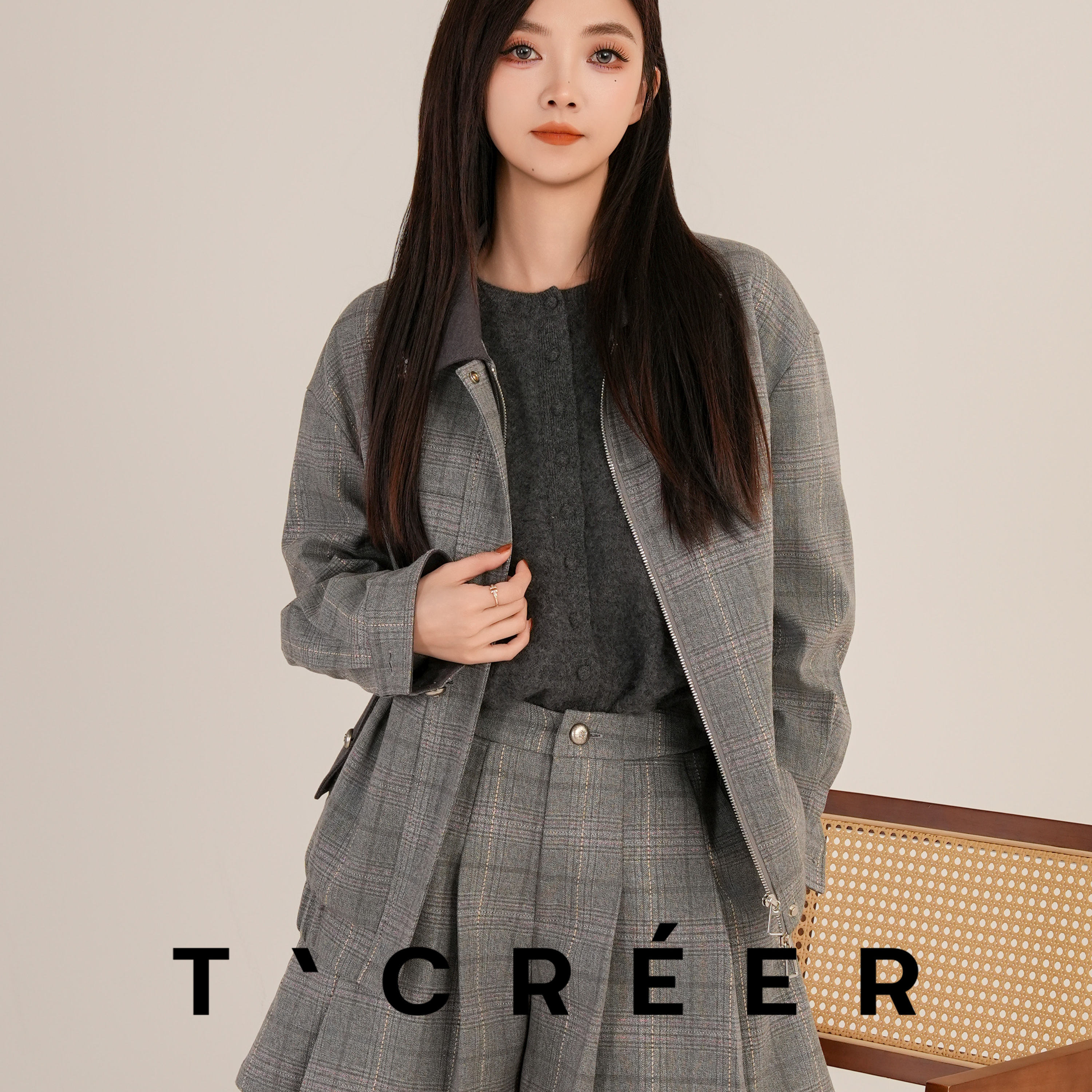 T`CREER｜【空白格】miu系复古时髦格子套装裙女