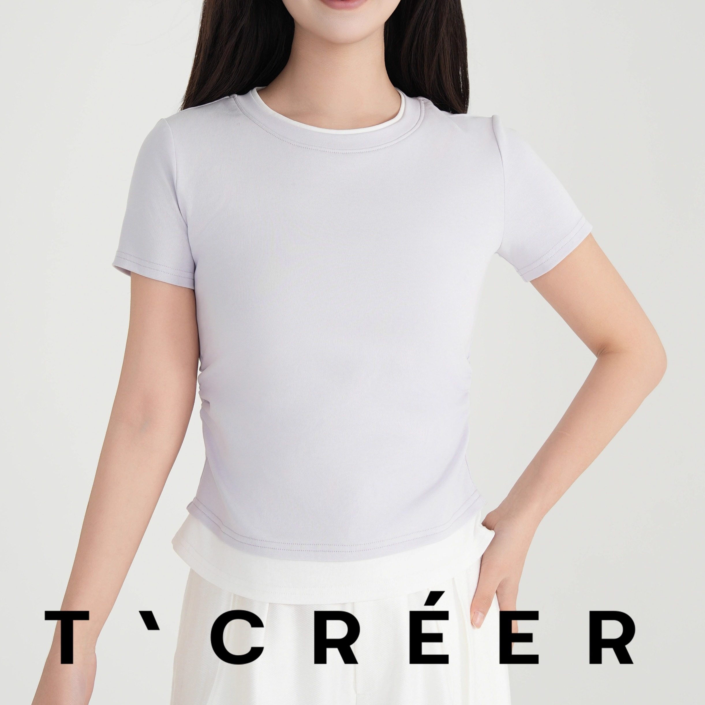 T`CREER｜【春尘雨澜】假两件正肩收腰短袖T恤女夏季,女装/女士精品,上衣,淘宝优惠券,粉丝福利购,淘宝优惠卷
