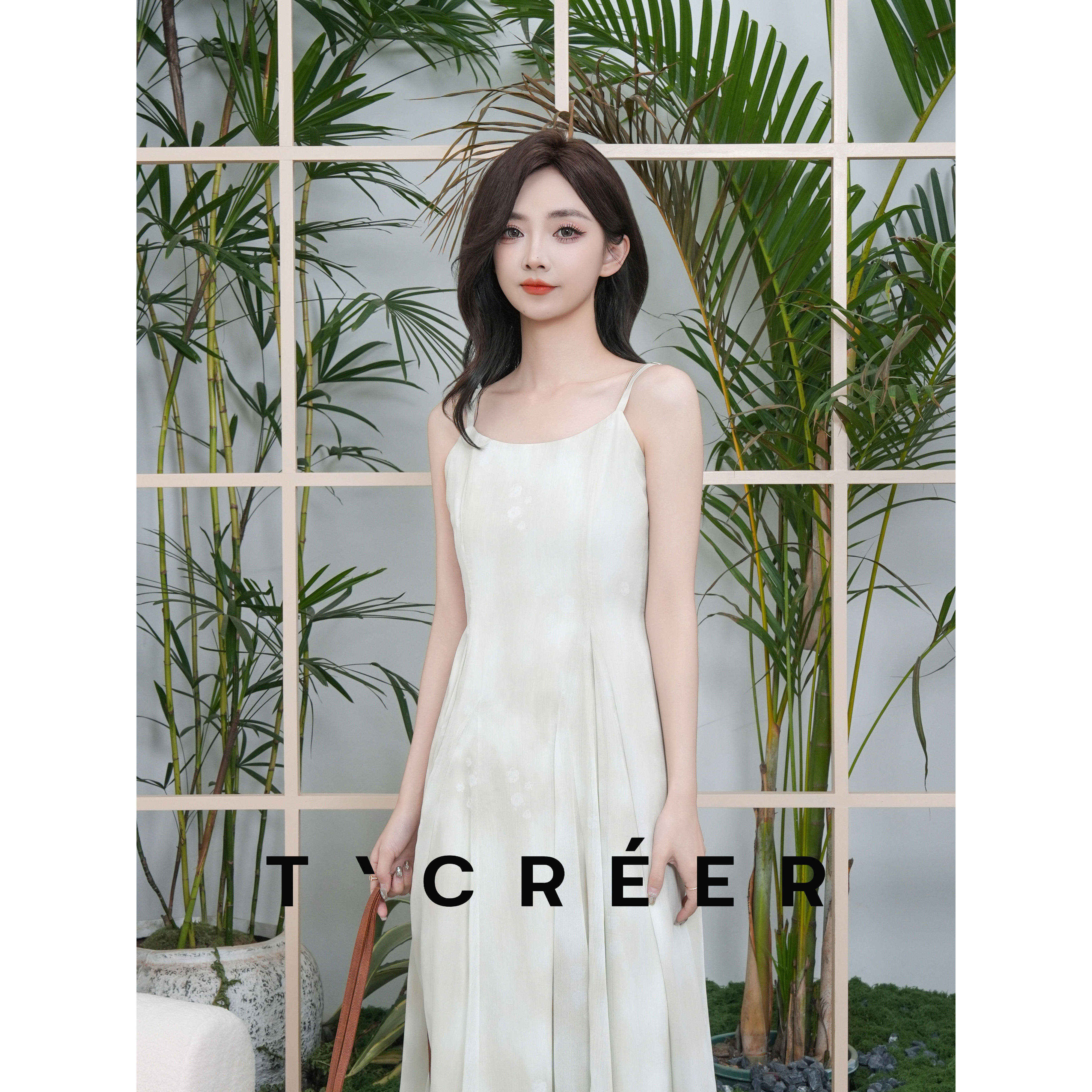 T`CREER 薄荷的夏天 夏季晕染吊带长裙女收腰显瘦轻奢定制
