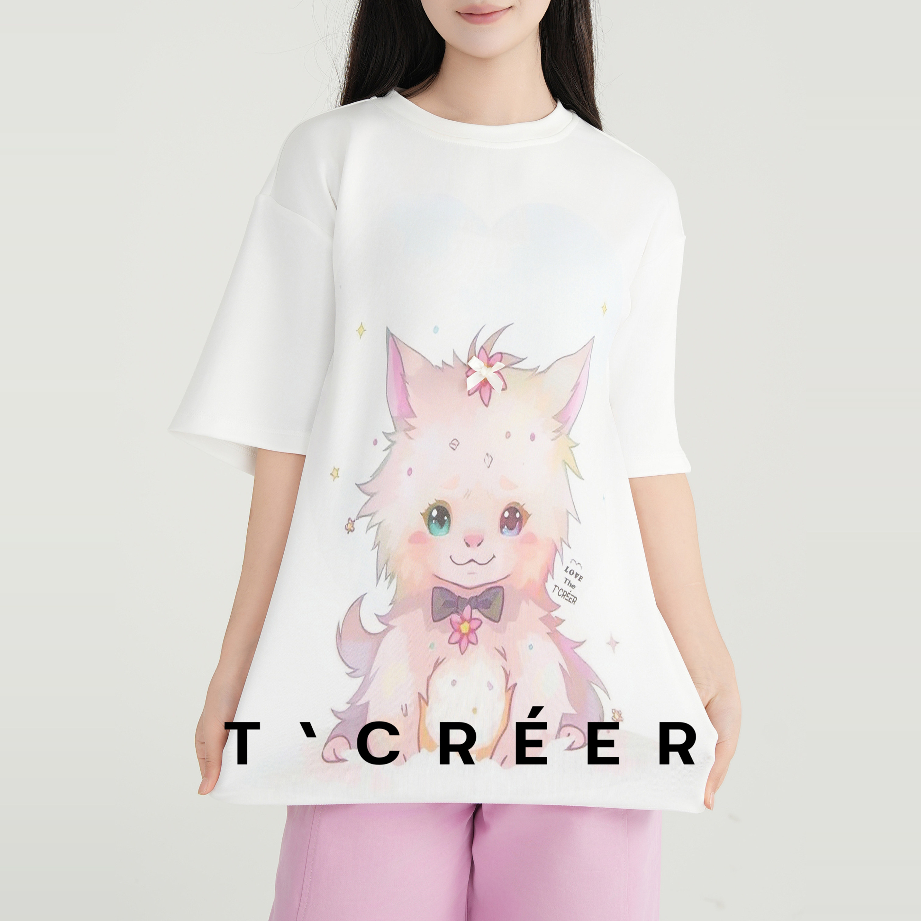 T`CREER｜【珊珊可爱】猫咪印花圆领宽松短袖T恤女夏季,女装/女士精品,上衣,淘宝优惠券,粉丝福利购,淘宝优惠卷