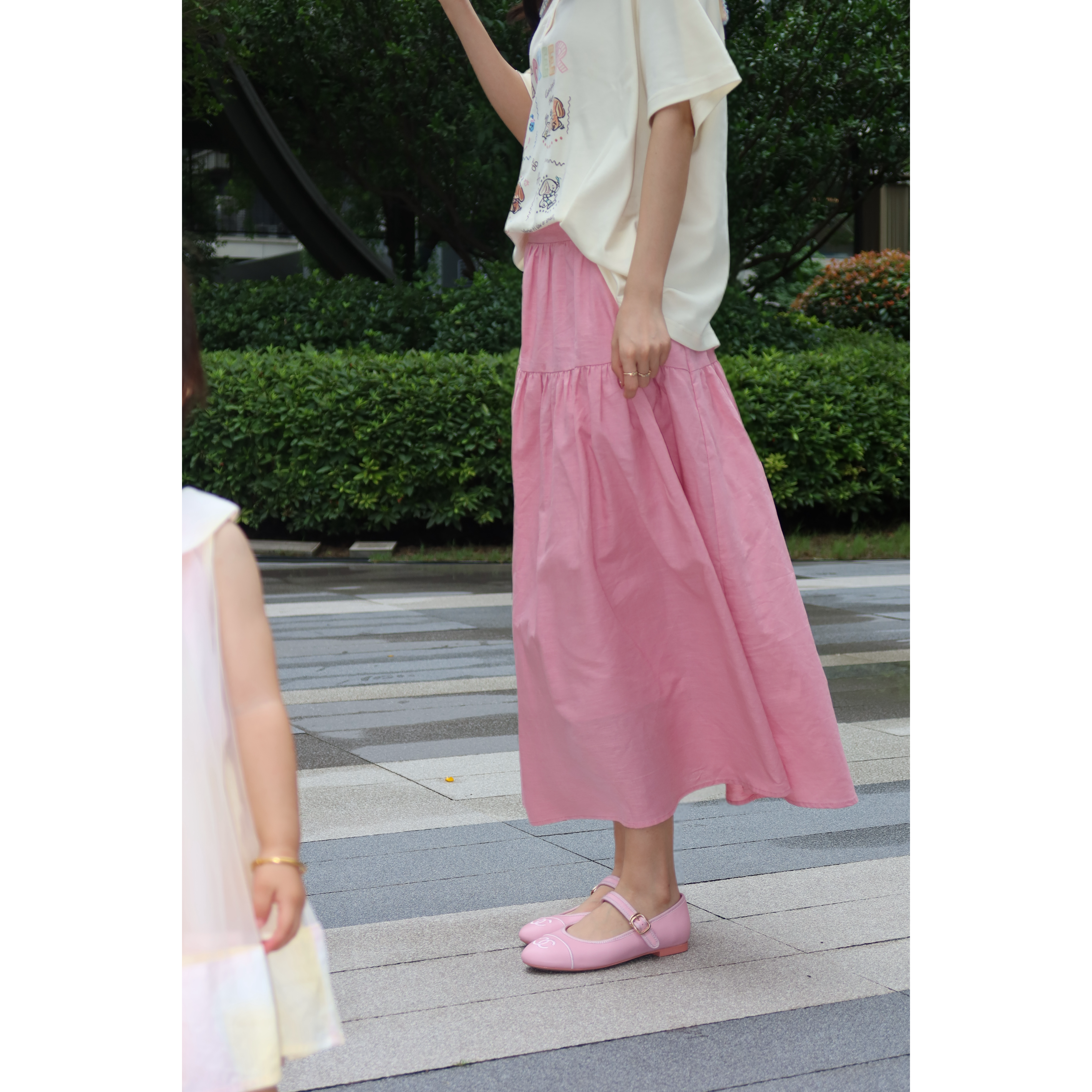 T`CREER｜粉桃嫣然 双层拼接褶皱半身长裙高腰遮肉显瘦休闲半裙女