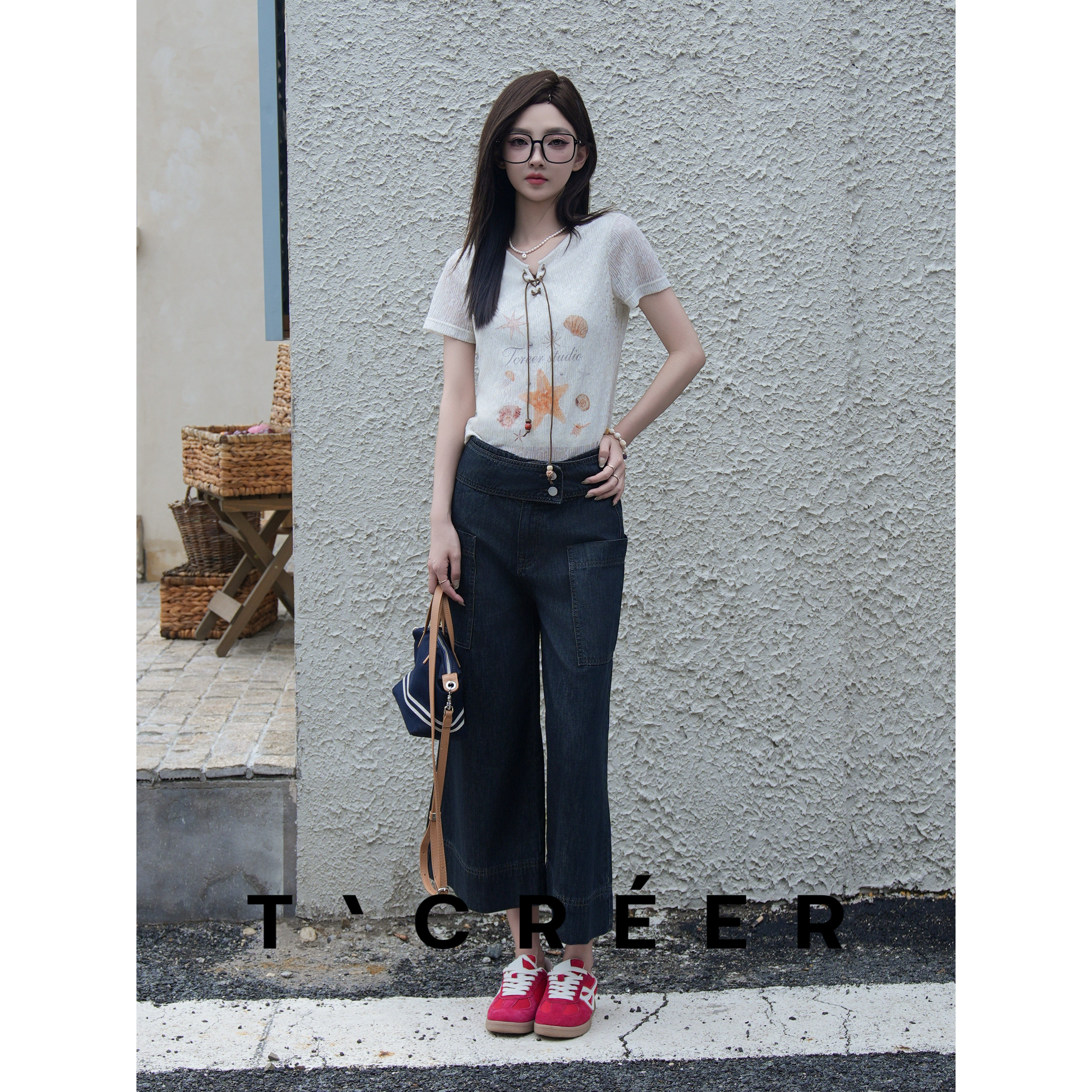 T`CREER｜听云川 夏季复古做旧设计感休闲百搭牛仔裤女