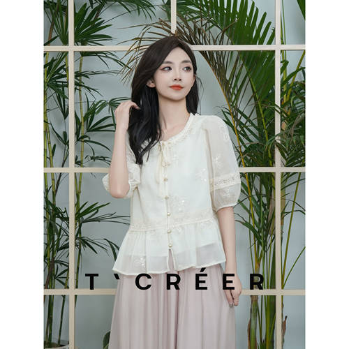 T`CREER｜【破春风】夏季温柔蕾丝刺绣衬衫女显瘦泡泡袖上衣