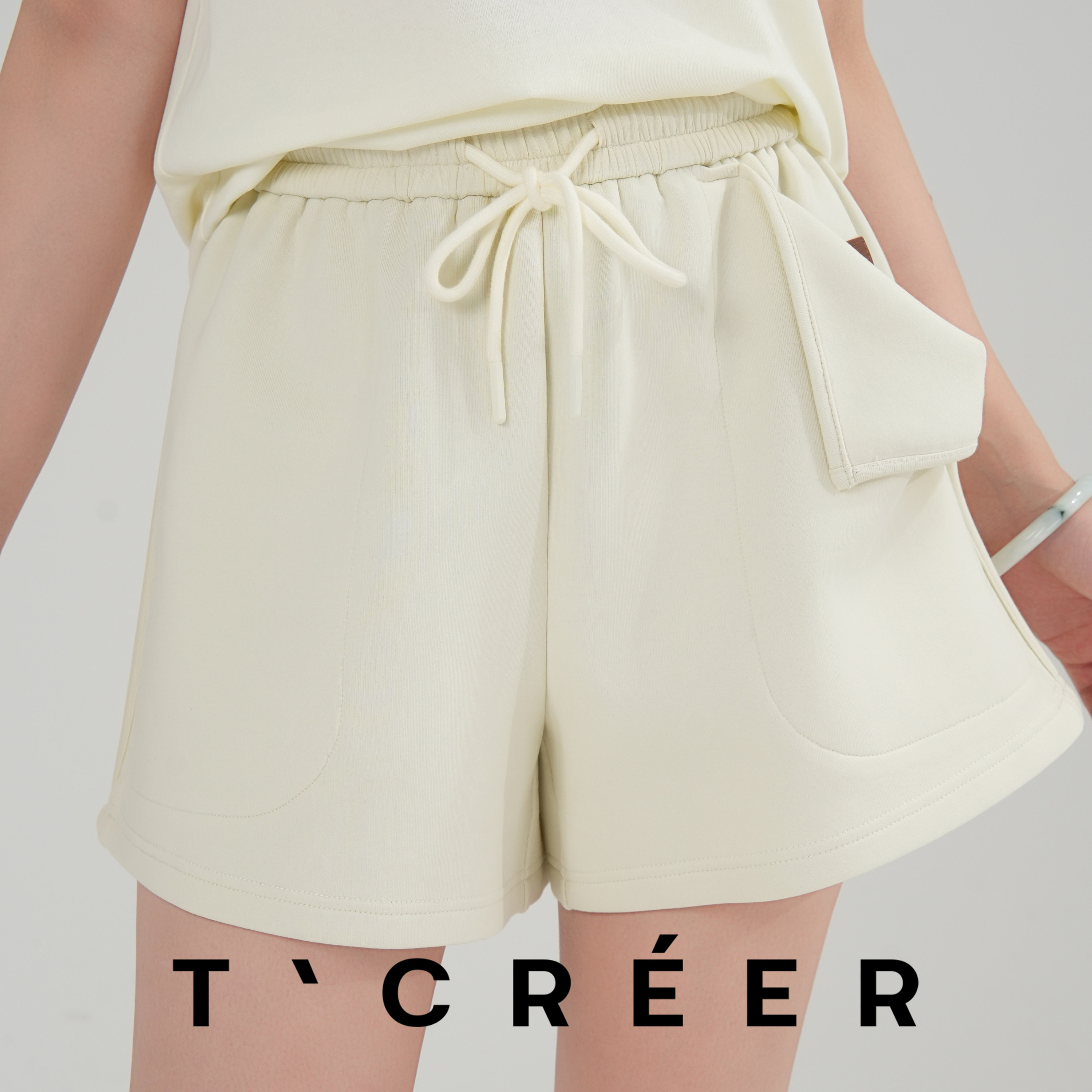 T`CREER｜【天青雨】夏季白色休闲抽绳宽松运动短裤女,女装/女士精品,裤子,淘宝优惠券,粉丝福利购,淘宝优惠卷