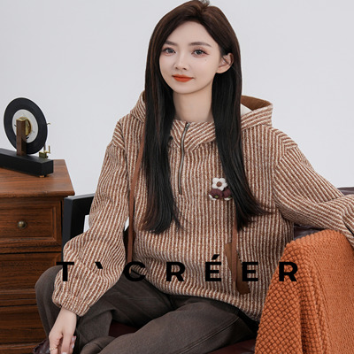 美式复古学院风宽松连帽卫衣女