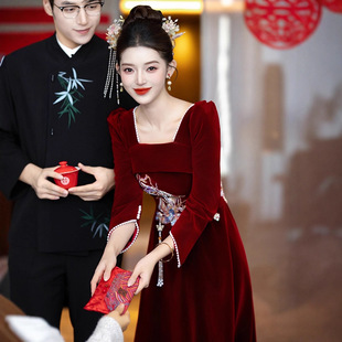敬酒服新娘2026款订婚礼服红色长款结婚回门礼服长袖新中式连衣裙