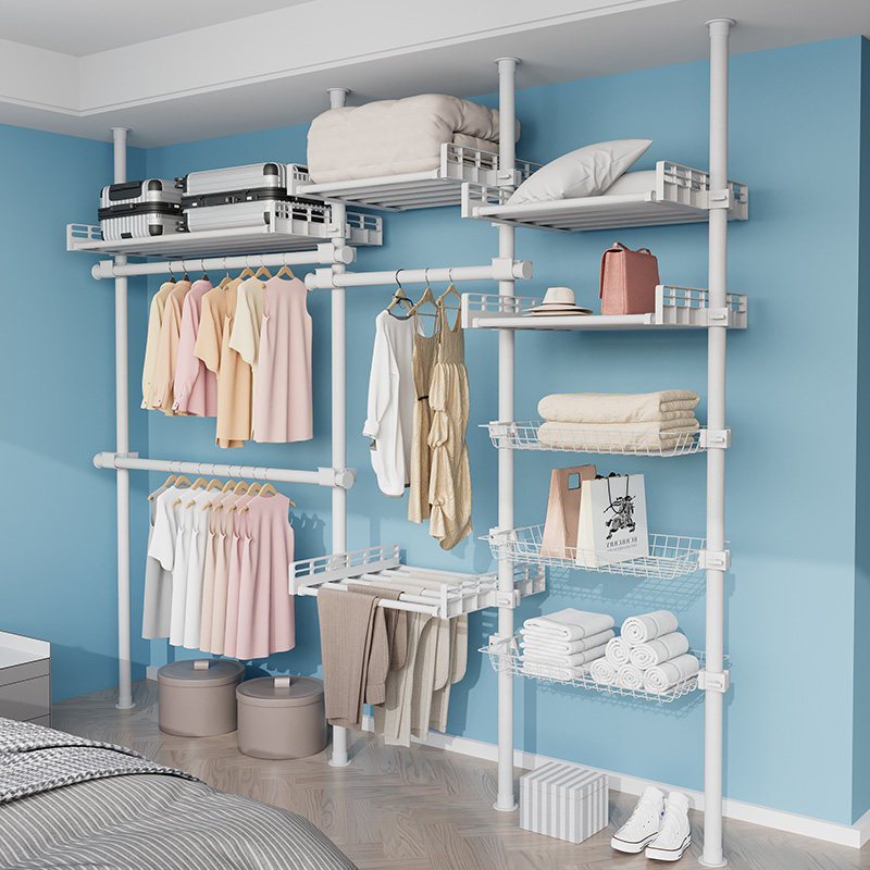 顶天立地置衣架简易衣架家用卧室挂衣落地架伸缩晾衣架开放式衣柜