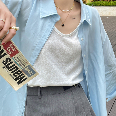 蓝色长袖防晒女衬衫薄款