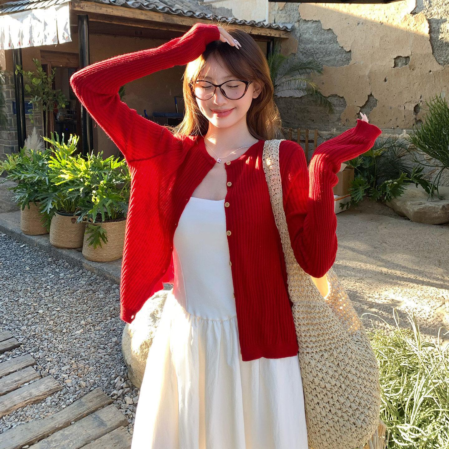 【马年红色针织开衫】防晒罩衫