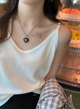 白色V领吊带内搭薄款2025新款大码宽松上衣黑色打底背心女夏外穿
