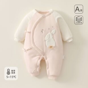 新生儿衣服秋冬纯棉夹棉加厚棉衣男女宝宝连体衣蝴蝶衣刚出生婴儿