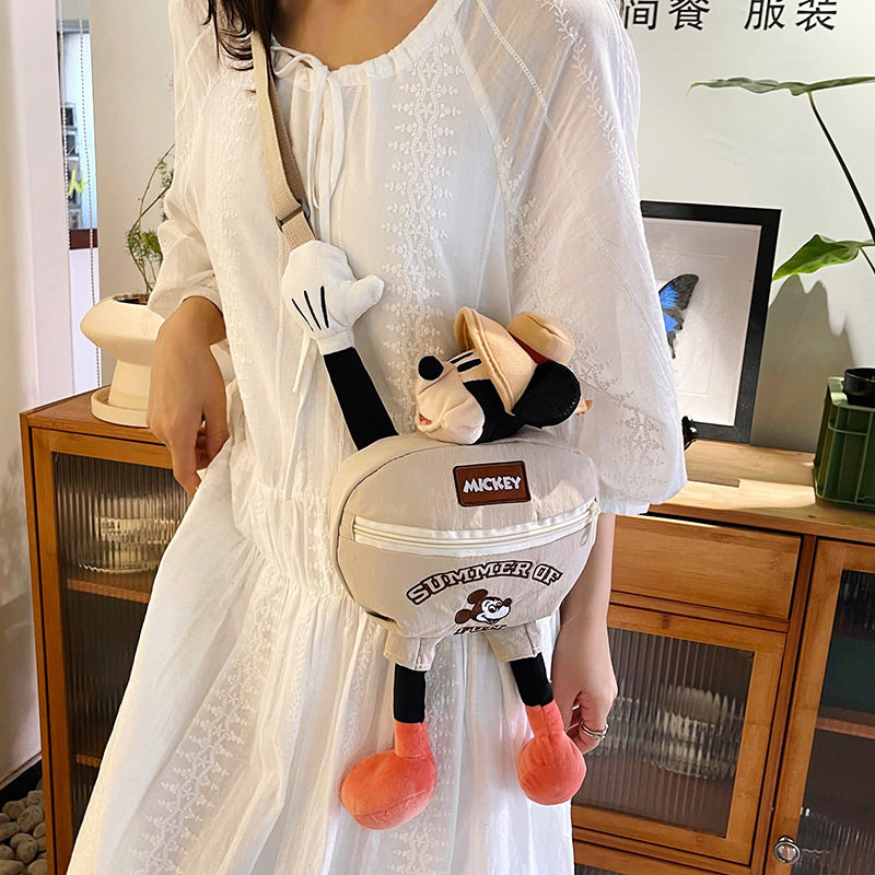 米奇公仔帽子包单肩女士胸包腰包2025新款百搭休闲男女儿童斜挎包