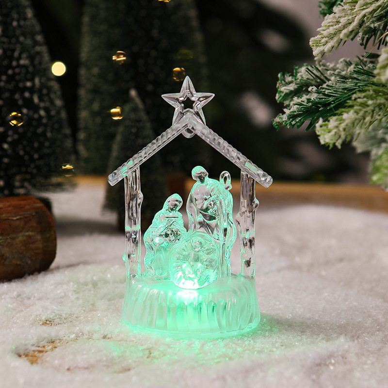 故事摆设圣诞节诞生场景主题马槽摆件水晶透明七彩小夜灯雕像降生