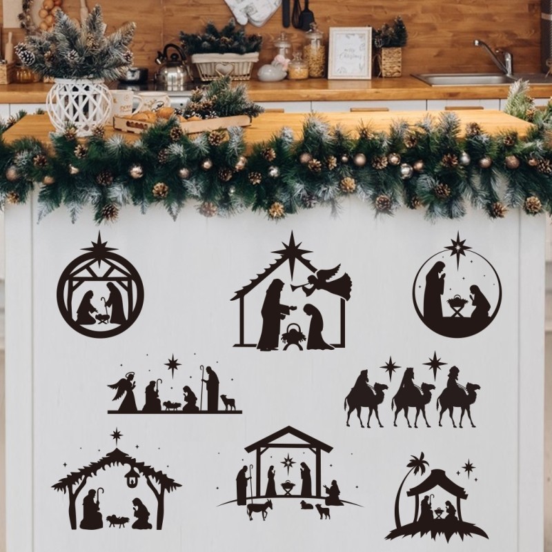 圣诞节诞生场景马槽主题墙贴pvc贴纸玻璃橱窗活动氛围布置装饰品