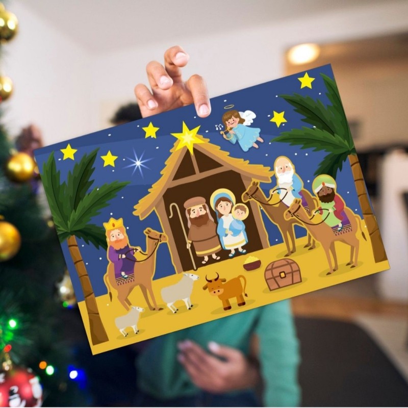 2025新款儿童diy圣诞节诞生场景贴纸马槽故事装饰贴圣诞小礼物