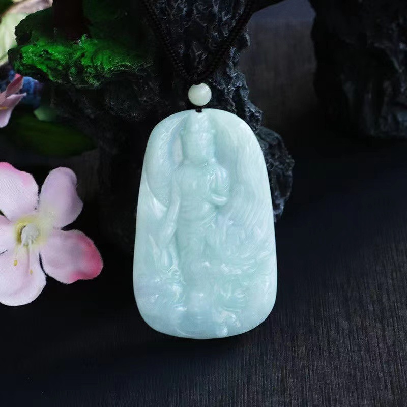 鑫澜高档珠宝天然缅甸A货翡翠吊坠御龙观音挂件玉石