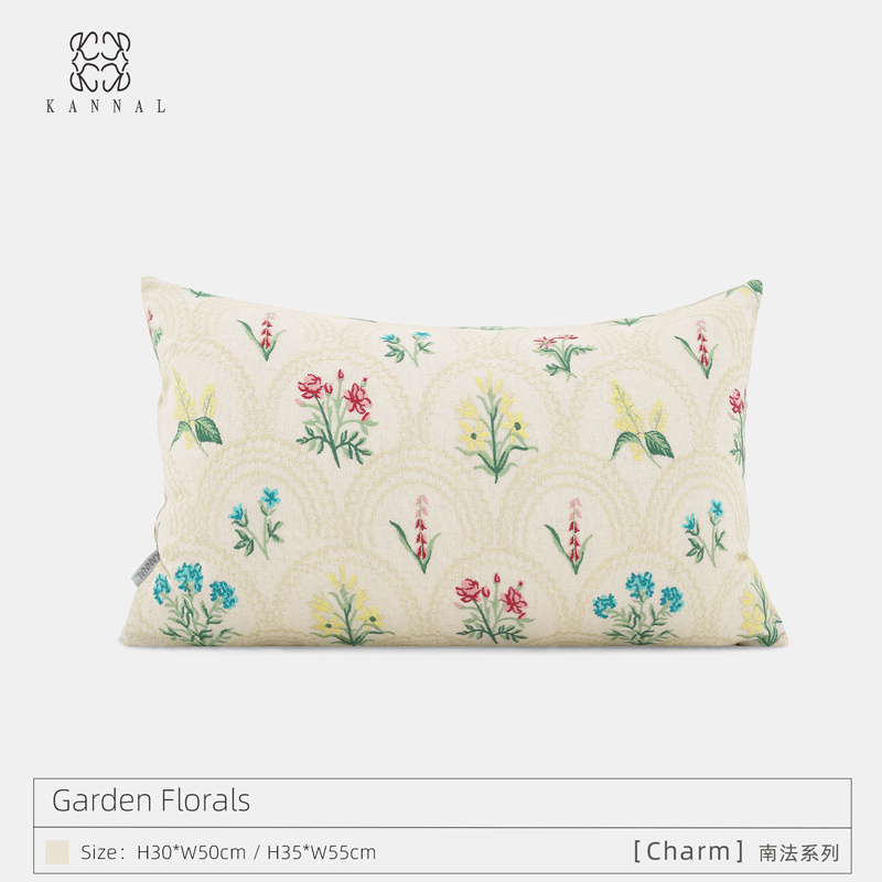 Garden Florals『Charm』高级法式花朵棉麻刺绣四季靠垫别墅腰枕
