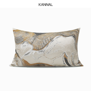 『舞墨』新中式咖色水墨抽象抱枕沙发靠枕样板间售楼处别墅腰枕