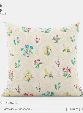 Garden Florals『Charm』高级法式花朵棉麻刺绣四季靠垫别墅抱枕