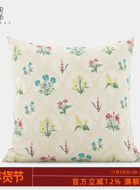 Garden Florals『Charm』高级法式花朵棉麻刺绣四季靠垫别墅抱枕