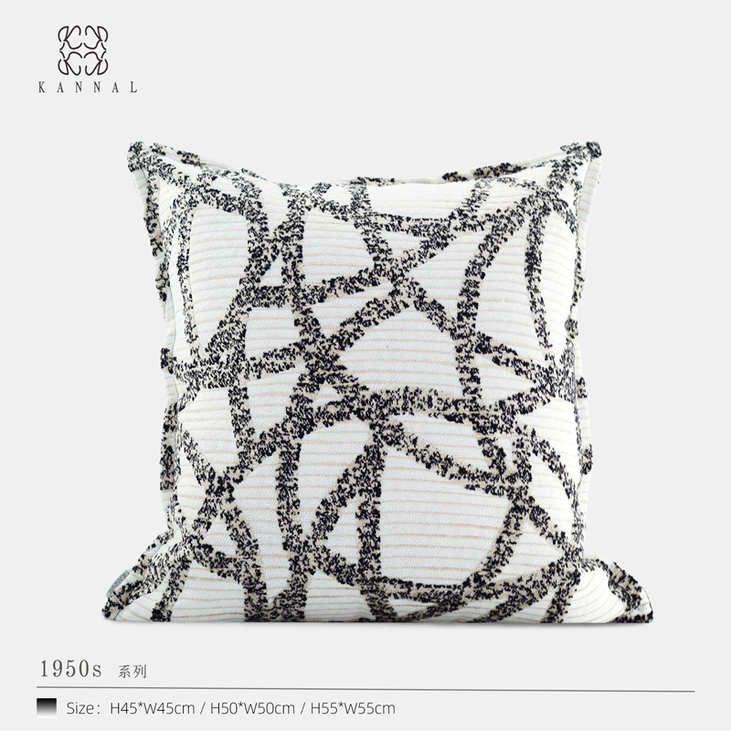无限流动『1950s』高级奢华MCM古典黑白色线条割绒抱枕别墅靠垫